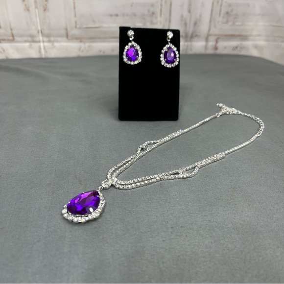 Prom/Special Occasion Necklace and Earrings, Purple - Picture 6 of 12